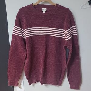 J. Crew Men's Maroon and White Striped Crewneck Sweater Size XL 100% Cotton